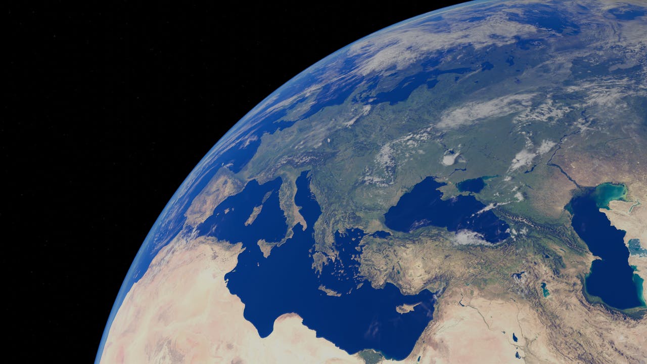 A breathtaking view of Earth highlighting Europe and North Africa from space.